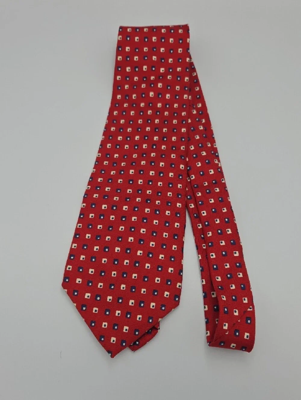 Polo University Ralph Lauren Red Tie with Navy and Cream Geometric Dots